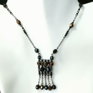 Vintage Czech Bead Necklace Bronze Black mourning